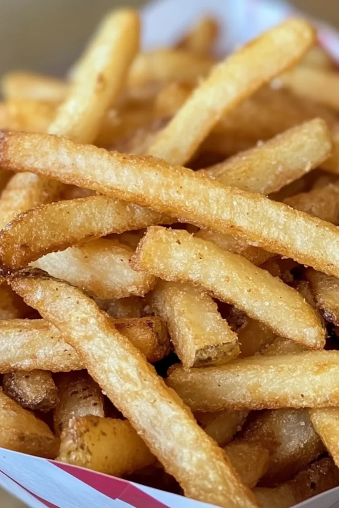 Crispy golden French fries seasoned with herbs and spices, garnished with chopped parsley.