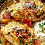 A white bowl filled with creamy chicken stew, featuring tender chicken pieces, sliced carrots, mushrooms, and fresh herbs.